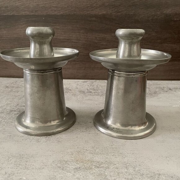 Gerotin Danish Vintage Mid Century Modern Pewter 5.5" Candlestick Holders Set/2 - Picture 3 of 9
